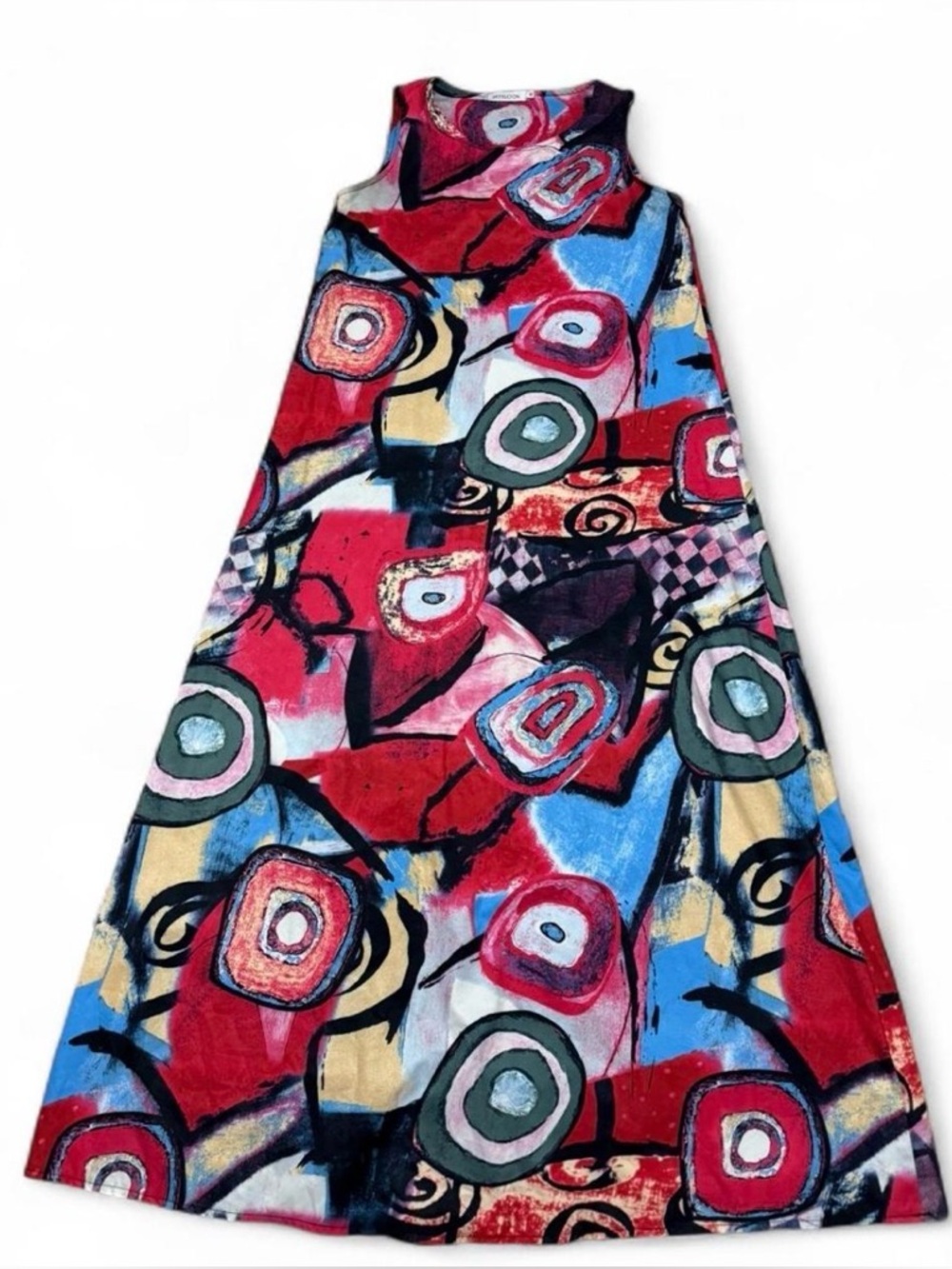 Abstract Multicolor A-Line Maxi Dress - Bold Geometric Print